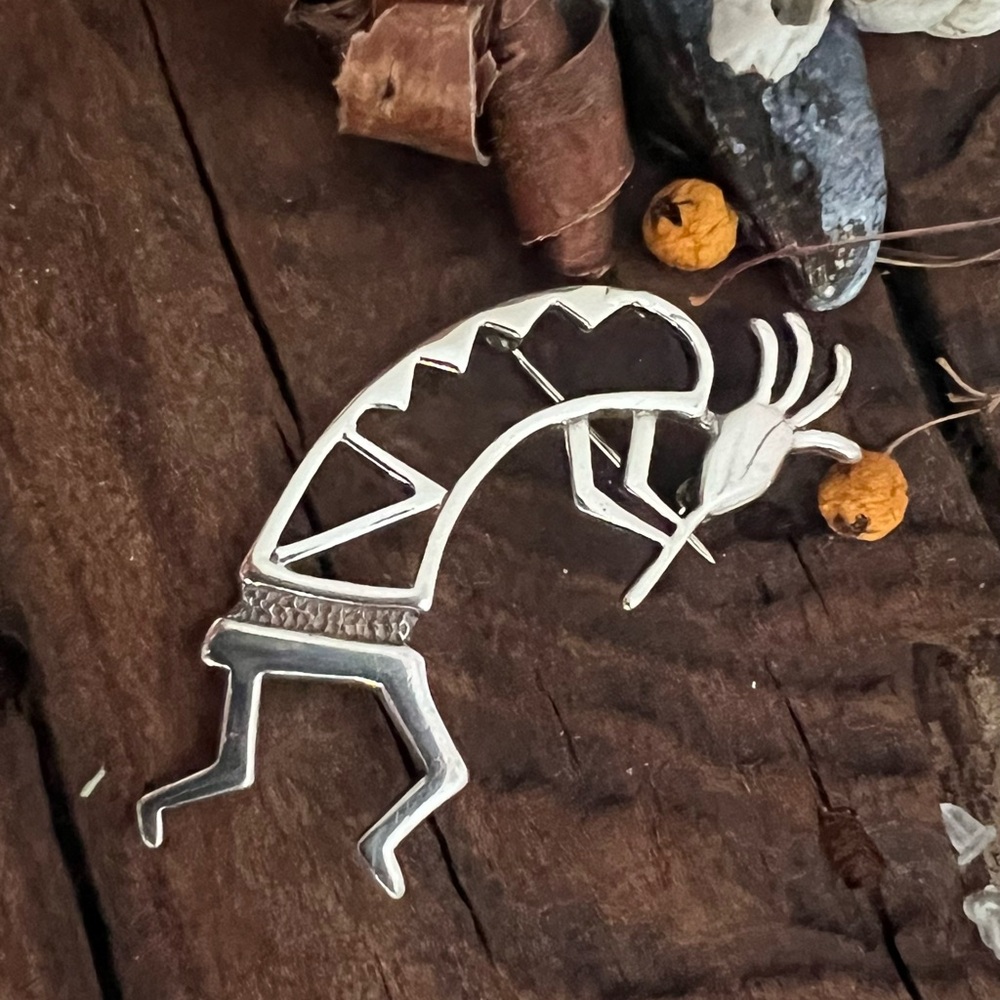 Native American Navajo Kokopelli Dancer Brooch Belinda Woody Signed Sterling